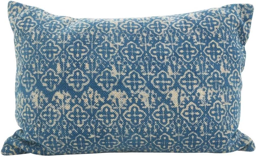 Fennco Styles Distressed Bohemian Cotton Down Filled Decorative Throw Pillow 16" W x 24" L – Indigo Blue High-End Cushion for Couch, Sofa, Bedroom, Office and Living Room Décor