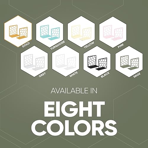 Miniatura 7 de GEOMOD Sujetalibros geométricos de metal salvia con forma de panal de abeja, extremos altos y resistentes para estantes, moderno y resistente,