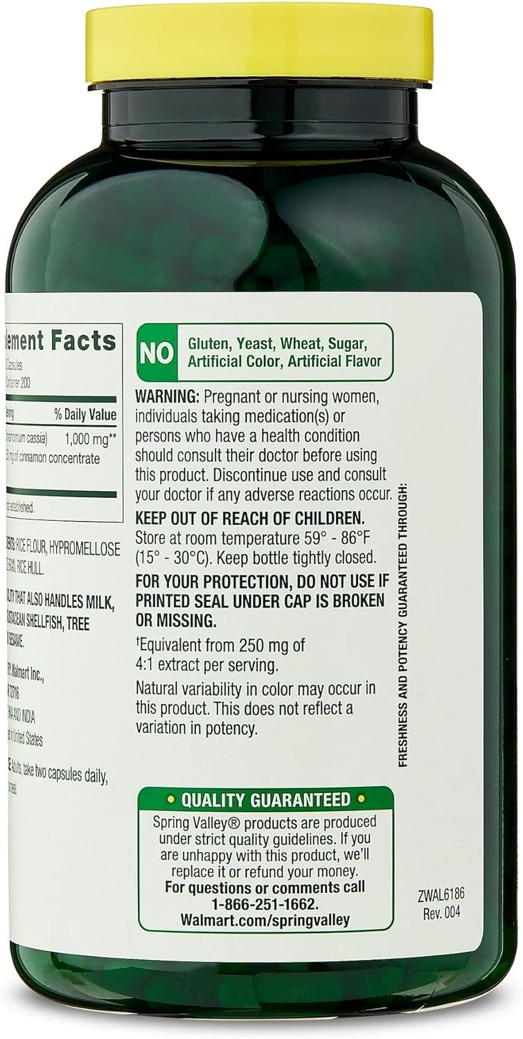 Cinnamon 1000 mg Dietary Supplement – 400 Vegetarian Capsules (6+ Month Supply) – Supports Healthy Metabolism & Wellness – Non-GMO, Gluten Free, No Artificial Colors or Flavors