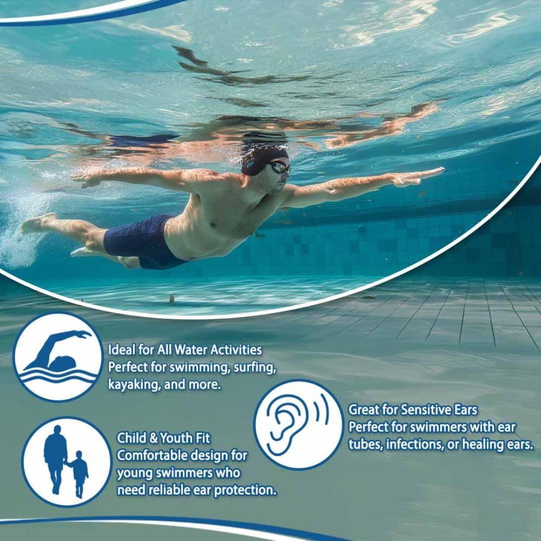 AquaBandz Swimming Headband – Ear Protection for Swimmers, Prevents Water in Ears, Comfortable & Quick-Drying (Black, Medium-Adult Size)