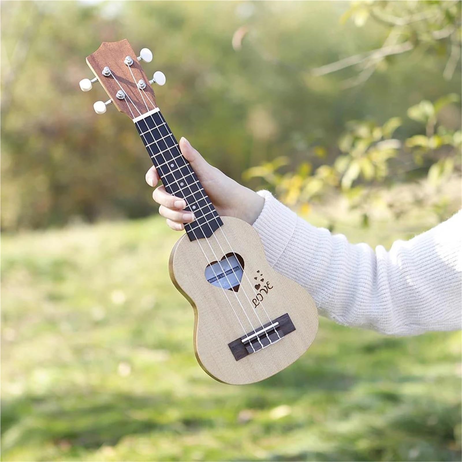 Estándar Ukelele Ukelele De 17 Pulgadas Madera Abeto Instrumento Musical 4 Cuerdas Con Bolsa Almacenamiento(Wood color)