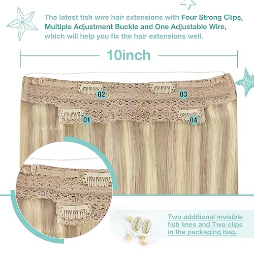 Miniatura 4 de YoungSee - Extensiones de cabello de hilo invisible, rubio #P18613, cabello humano real, 18 pulgadas, color rubio ceniza a rubio decolorado, 80g