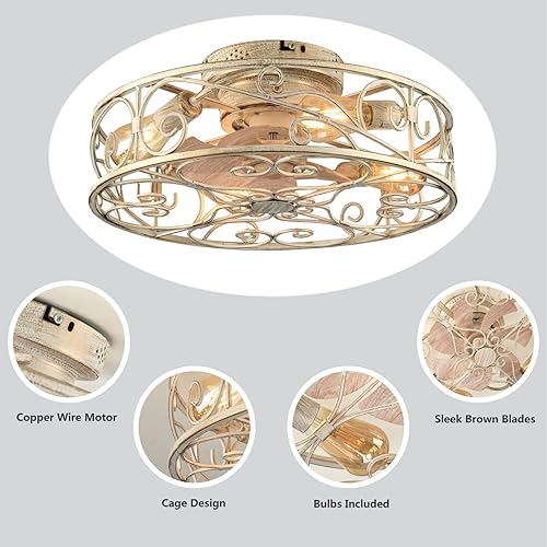 Miniatura 8 de Ventilador de techo enjaulado de 20 pulgadas con luces y control remoto, ventilador de techo sin aspas de 6 velocidades reversibles con 4 bombillas