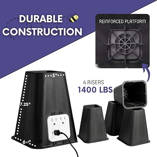 Miniatura 3 de Bee Neat Elevador de cama de 7.25 pulgadas, elevadores de muebles para dormitorio, mesas, sillas, patas de sofá, bloques de soporte de muebles