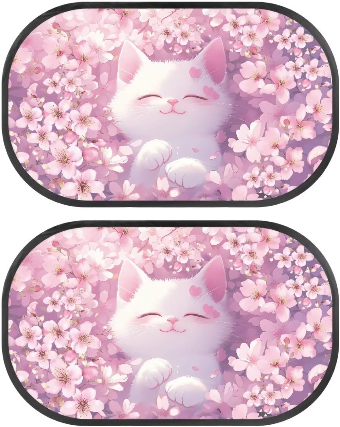 Dreaweet 2 Pack Car Window Shades for Side Window Pink Cherry Blossom and Cat Pattern Baby Car Window Sun Shade Foldable Sun Visor Universal UV Protection Sunshade for SUV Sedan Trucks