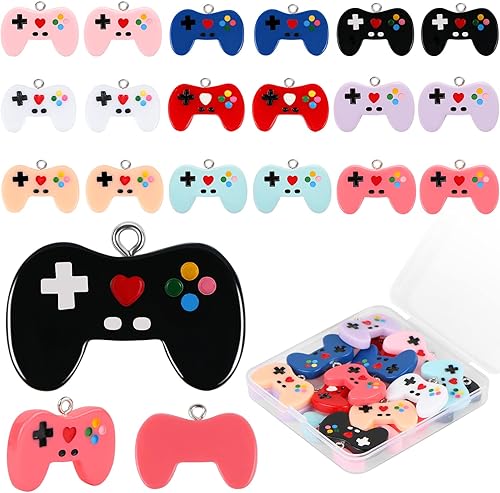 MIKIMIQI 18 dijes para controlador de videojuegos, 9 colores, llavero colgante de videojuegos de resina colorida, cuentas de videojuegos para