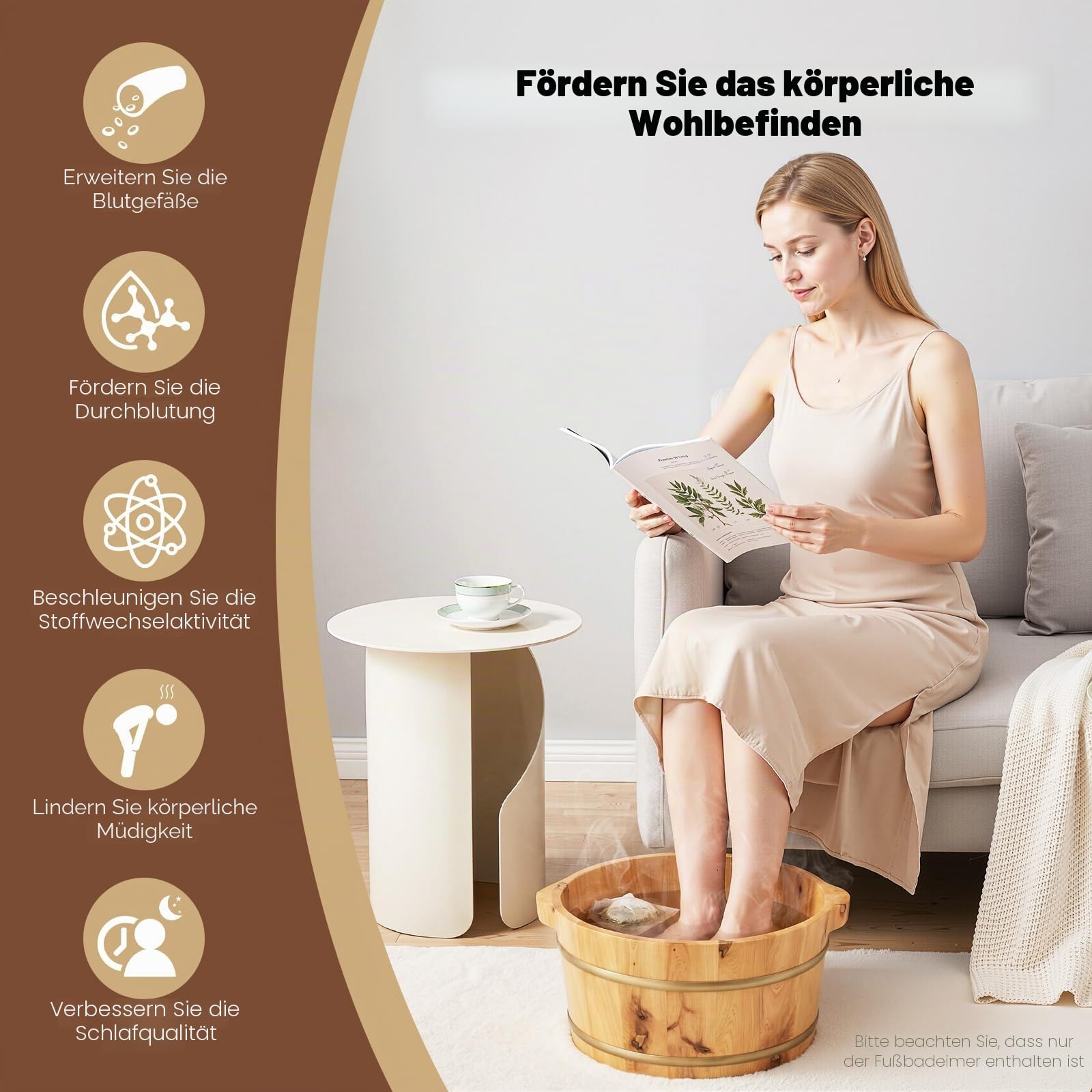 Holz Fußwanne aus Zypresse, Klassische Fußbadewanne für Entspannung und Fußpflege, Natur Holz-Fußbecken, Fussbad Ideal für Sauna und Home Spa, Holzfarbe