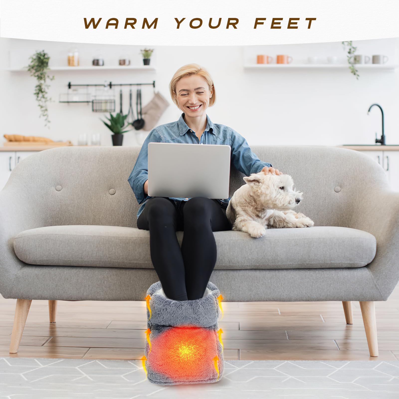 Calentadores de pies con calefacción, calentador de pies con USB peludo con ajustes de temporizador y temperatura ajustable, calentador eléctrico de pies para mujeres y hombres, invierno, hogar