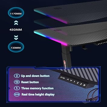 Standing Desk Adjustable Height with Lights, Adjustable Height Stand Up Desk Computer Workstation, Home Office Computer Desk with 3 Memory Function for Work and Gaming