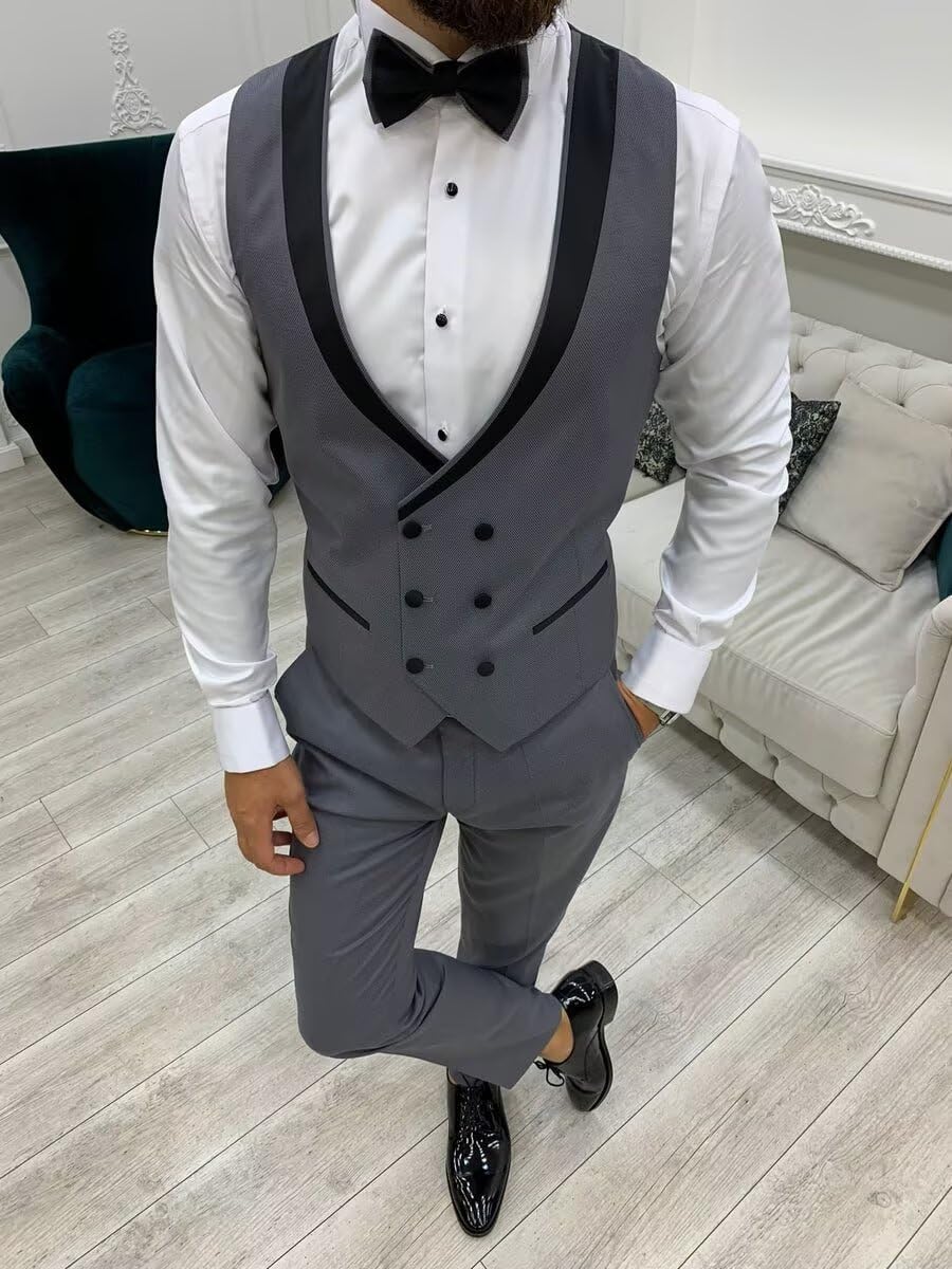 Mens Tuxedo Suit Set Double Breasted Suit Men 3 Piece Tuxedo for Men Wedding Prom Party 1 Button Blazer Vest Pant