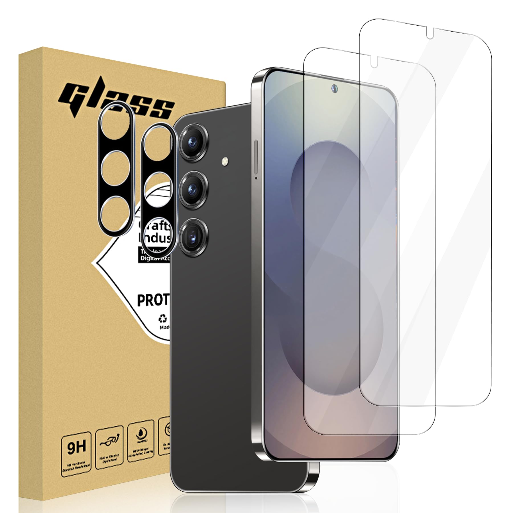Fourmor for Samsung Galaxy S25 Plus用 強化ガラス保護フィルムとカメラレンズ保護フィルム [2+2 枚] 9H 硬度 傷防止 落下防止 HD 気泡フリー スクリーンプロテクター Galaxy S25 Plus用