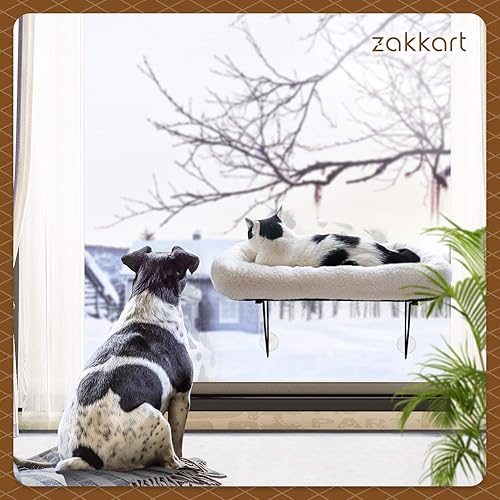Miniatura 6 de Zakkart Percha para ventana para gatos, 100% metal apoyado desde abajo, viene con una cálida cama espaciosa para mascotas, hamaca para gatos grandes