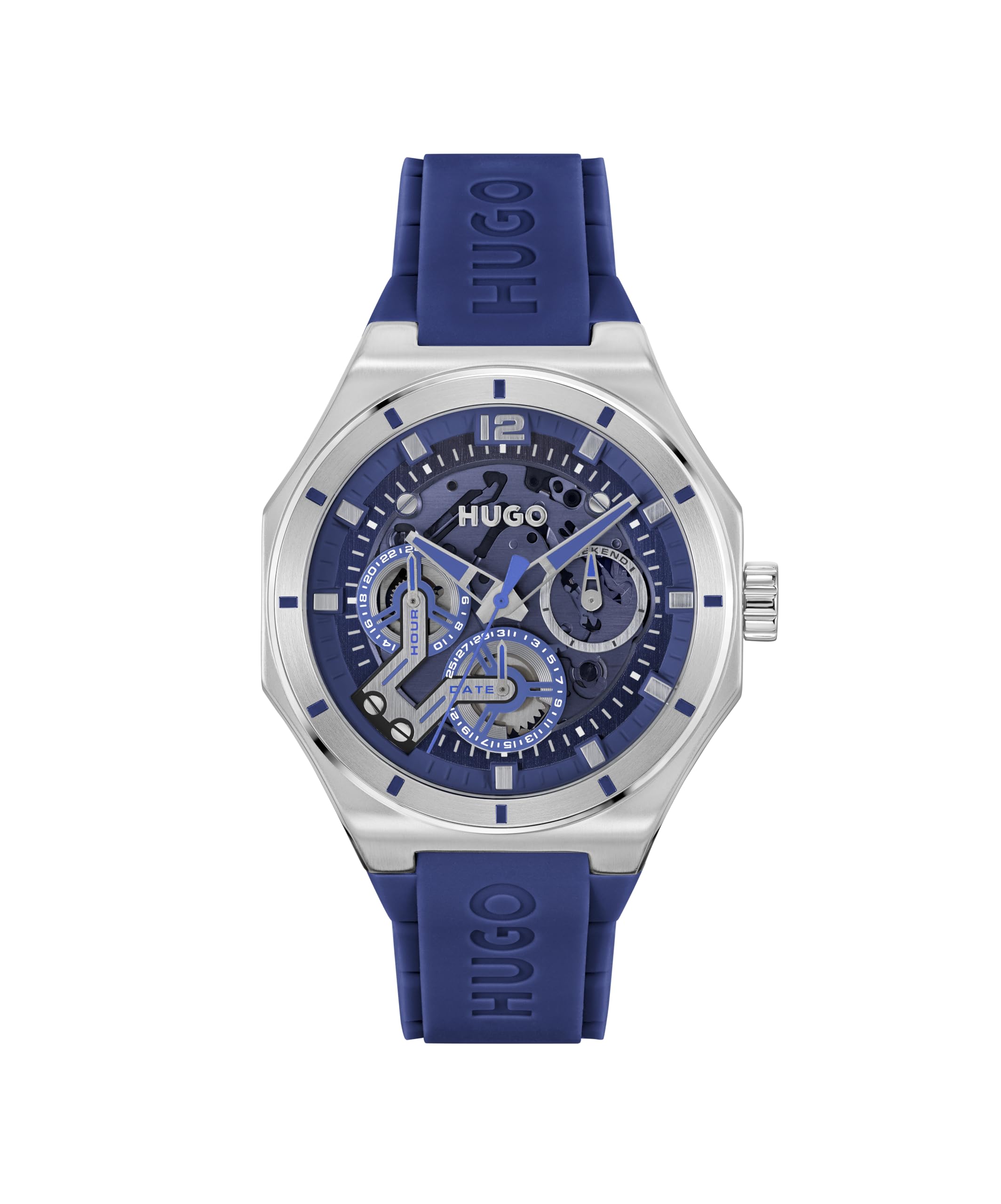 HUGO Montre Analogique Multifunction à Quartz pour Homme Collection #Grail Skeleton avec Bracelet en Silicone Bleu - 1530375