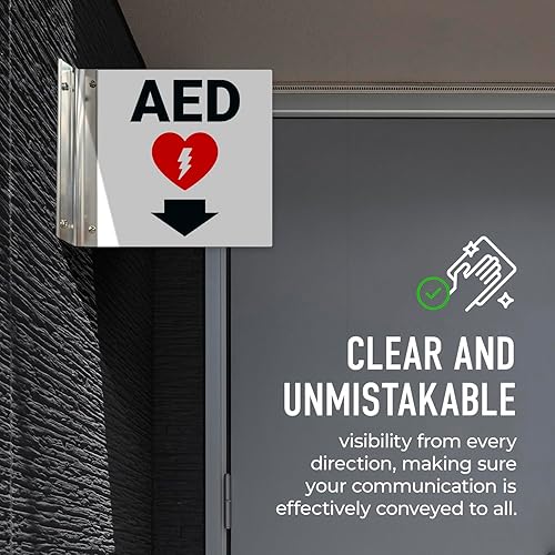 Miniatura 10 de Letrero de proyección AED, doble cara, 6x6 pulgadas, ACM, con accesorio negro satinado de níquel cepillado, fabricado en Estados Unidos