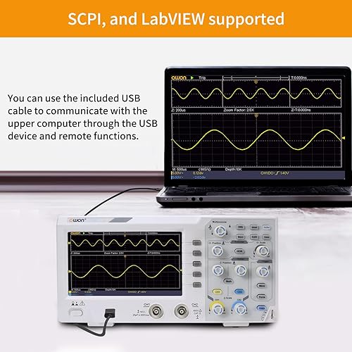 Miniatura 6 de OWON Osciloscopio de escritorio de 2 canales, ancho de banda de 100 MHZ, 1GSs, osciloscopio digital Super HD de 7 pulgadas, compatible con SCPI y