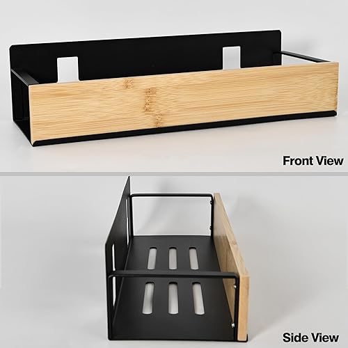 Miniatura 4 de Estantes de baño, estante flotante montado en la pared, estante de almacenamiento sobre el inodoro, estantes de pared de bambú de metal, organizador