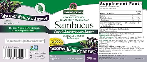 Miniatura 2 de Nature's Answer Sambucus - Jarabe de extracto de bayas de saúco negro en botella de plástico, sin alcohol, 8 onzas líquidas, apoyo inmunológico