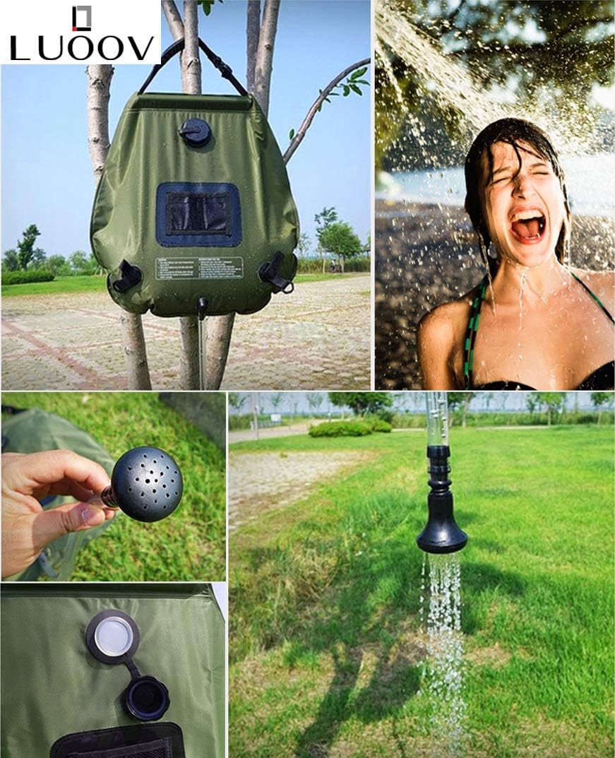 COSWE Solar Shower Bag Portable Shower for Camping Heating Camping Shower Bag 5 Gallons/20L Hot Water 45°C Switchable Shower Head for Camping Beach Swimming Outdoor Traveling Hiking