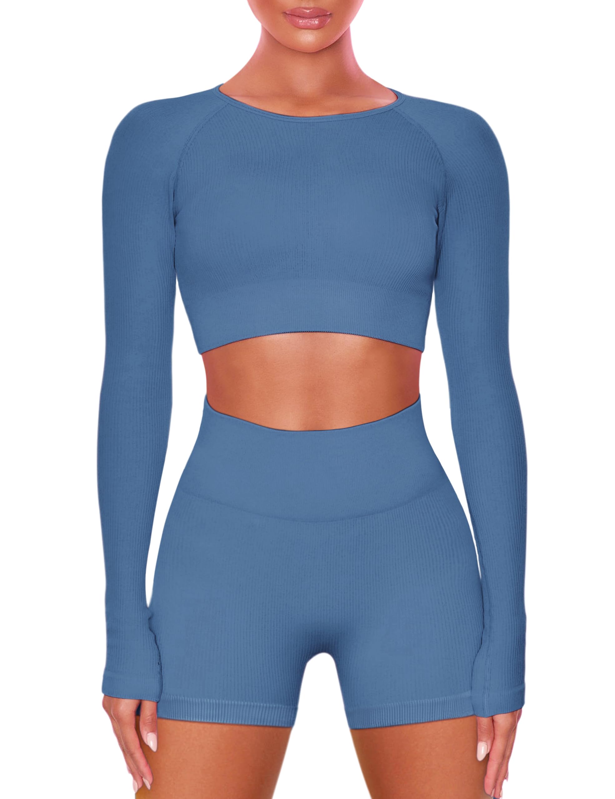 Buttergene Women Workout Sets 2 Pieces Long Sleeve Yoga Outfits Gym Clothes