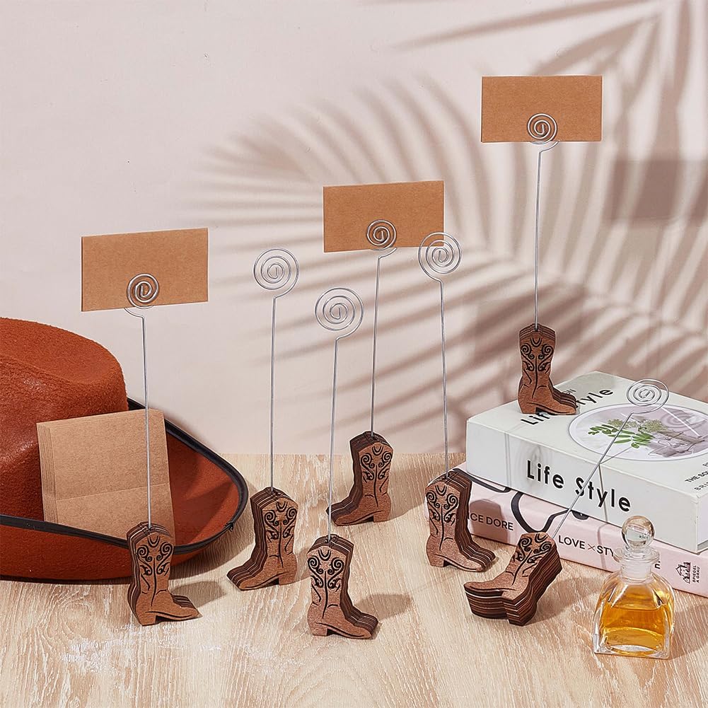 INFUNLY 木製カウボーイブーツ プレイスカードホルダー テーブルナンバー カードクリップ カウボーイブーツ フォトホルダー ウ