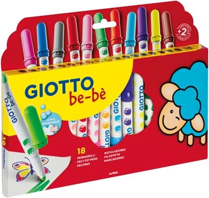 Giotto be-bè Rotuladores de fibra súper lavables, punta maxi, 5mm, colores…