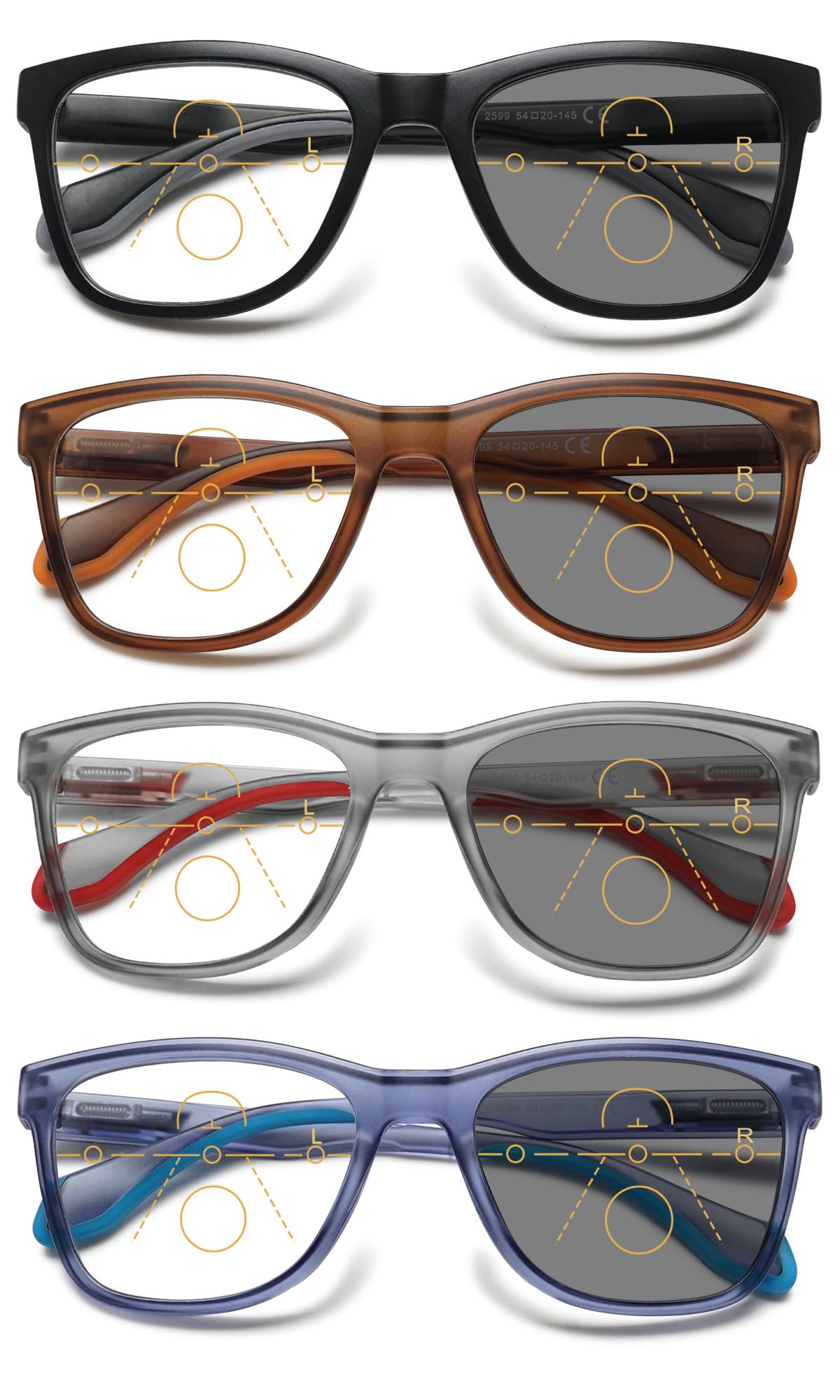 KOOSUFA Selbsttönende Gleitsicht Lesebrille Gleitsichtbrille Progressive Multifokus Blaulichtfilter Photochrome Herren Damen Federscharnier Leicht mit UV-Schutz Sonnenlesebrille