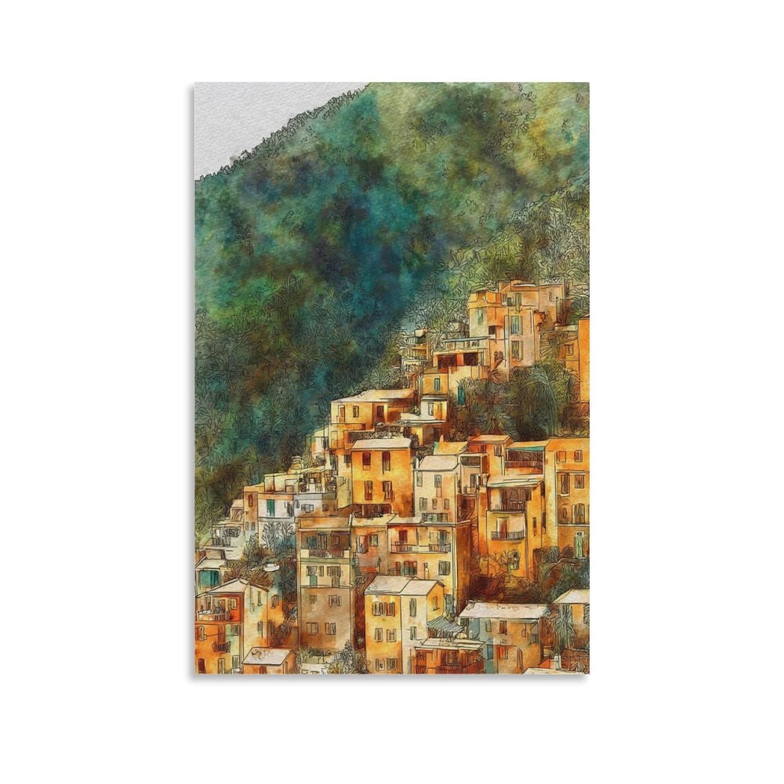 Cnaheiz Unframe-Style Vernazza Italy 08X12inch(20X30cm) Vintage Travel Poster Watercolor Canvas Art