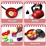 Vista 3 de STEAM Life Juego de accesorios de cocina, juguetes de comida para niñas de 3 a 4 años, juego de cocina para niños pequeños, ollas y sartenes, juego