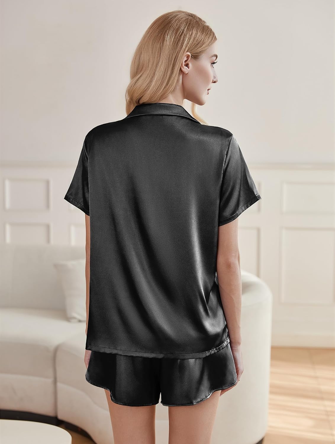 Ekouaer Silk Pajama Sets Womens Short Sleeve Sleepwear Satin 2 Piece Button Down Loungewear Pjs Shorts Set S-XXL - Image 2