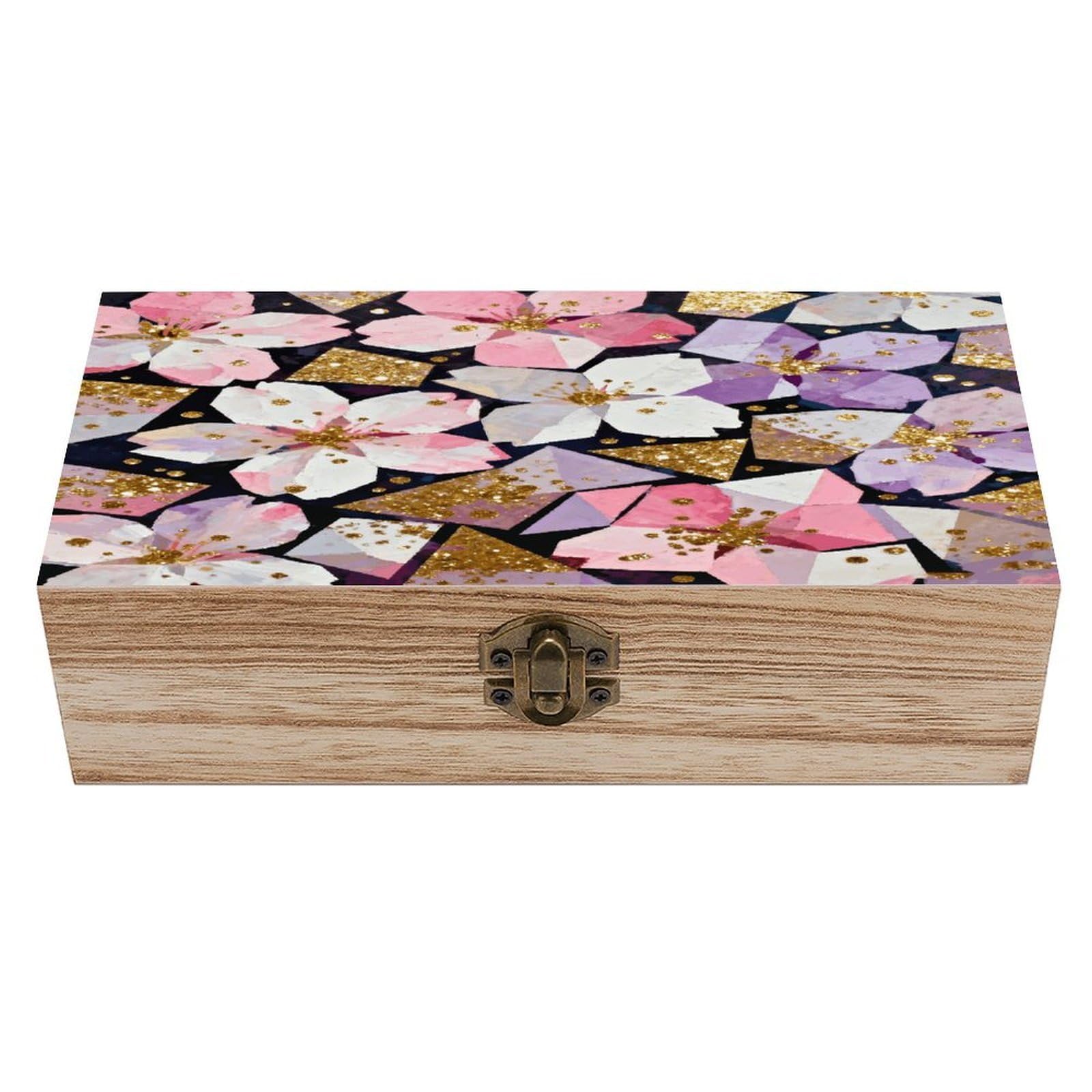 VstaDank Cherry Blossom Glitter Wooden Storage Box with Hinged Lid Natural Wooden Box Beautifully Keepsake Boxes Vintage Wood Boxes Jewelry Organizer Trinket Storage Chest Unique Gift