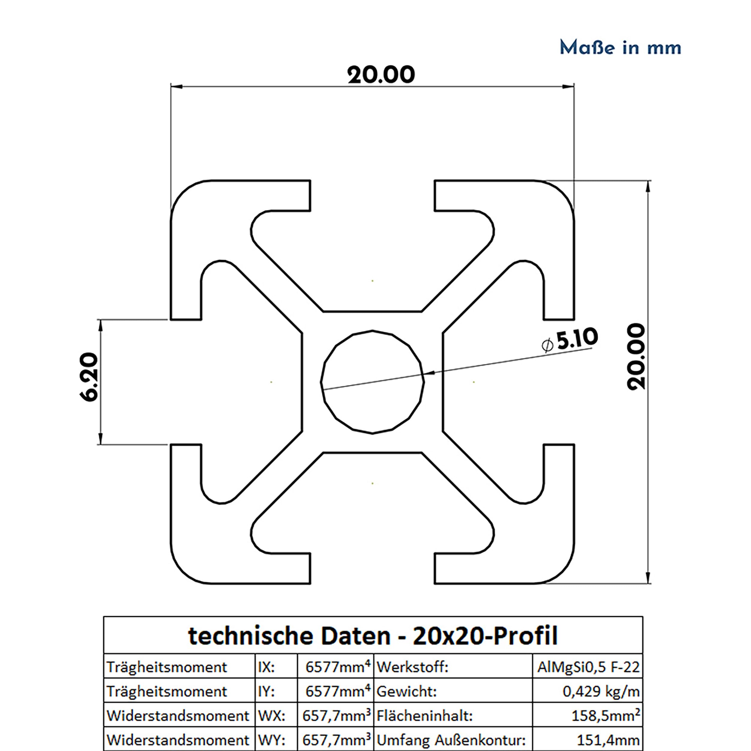 KLAK 20 - Aluprofil 6 Stück 20x20mm 2m System-, Konstruktionsprofil Nut 6