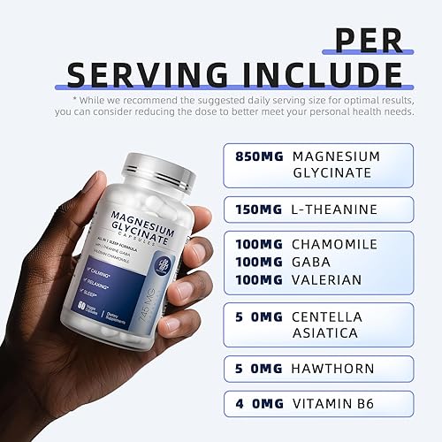 Miniatura 2 de iMATCHME Cápsulas de glicinato de magnesio de 850 mg con L-teanina, manzanilla y GABA para dormir, calma, músculo, salud ósea y apoyo inmunológico,