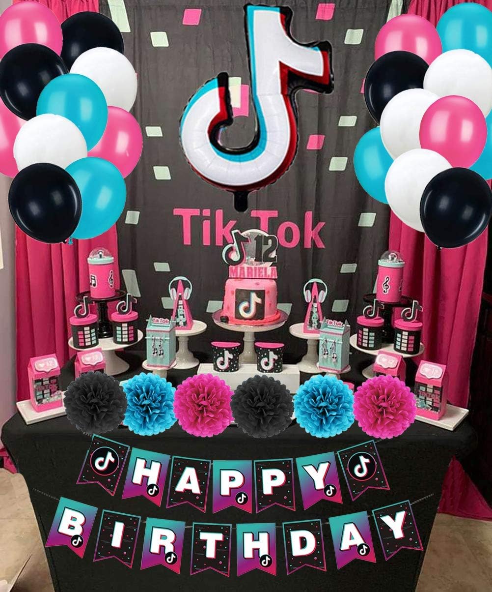 Buy Tik Tok Birthday Party Decorations Kit Tik Tok Party Supplies Included Happy Birthday Banner Foil Balloons Latex Balloons And Paper Tissue Pom Poms For Boys Girls Music Party Online In Vietnam B08qvp79n6
