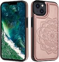 Vista 7 de MMHUO Funda para iPhone 14 con tarjetero y parte trasera magnética de flores para iPhone 14, funda protectora para iPhone 14, color oro rosa