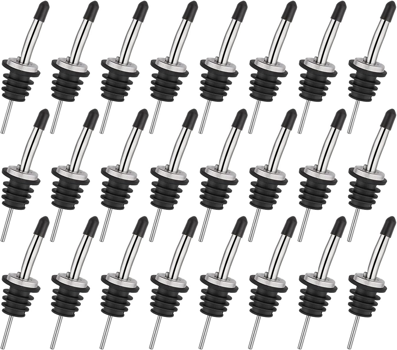 AOZITA 48 Pack Stainless Steel Classic Bottle Pourers Tapered Spout - Liquor Pourers with Rubber Dust Caps