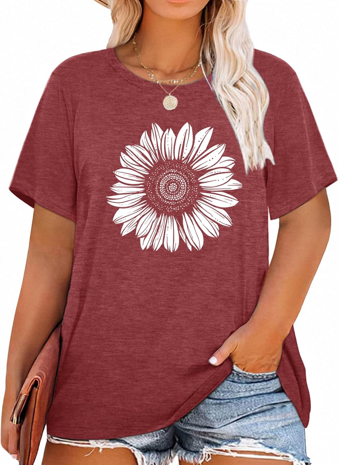 Womens Plus Size Daisy Graphic T-Shirt Summer Flower Cute Short Sleeve Shirts Casual Loose Tees Tops for Women