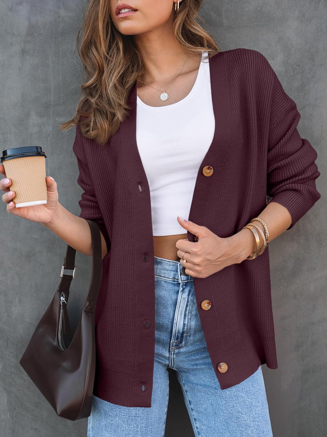 LILLUSORY Women Oversized Cardigan Sweater 2025 Fall Outfits Cloth Fashion V Neck Knit Button Front Casual Trendy Tops - Image 2