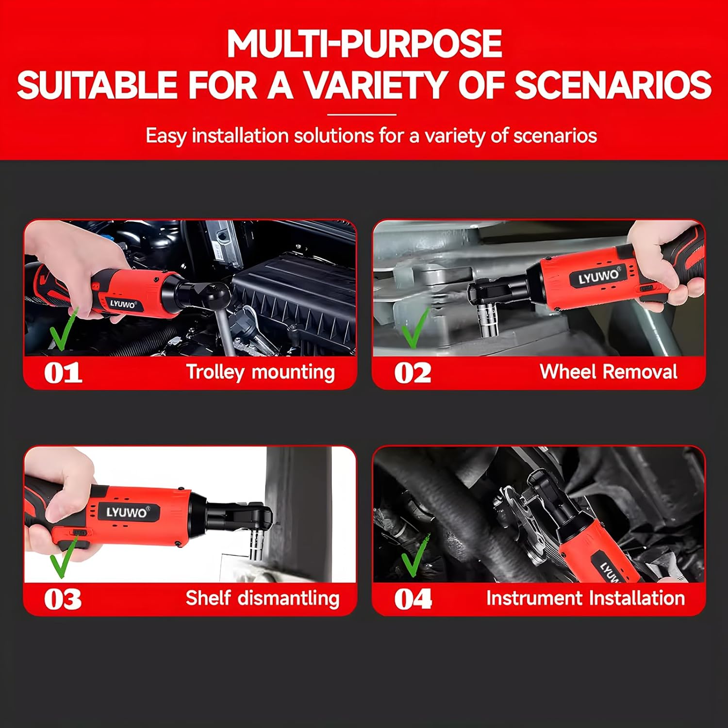 Various applications for the cordless ratchet wrench