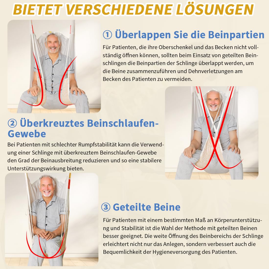 Patientenlift-Gurt mit geteilten Beinen und Kopfstütze, gepolsterter U-Hebegurt zum Transfer & Heben in Krankenhaus, Pflegeheim & Zuhause – Tragfähigkeit 500 lbs (Farbe Warm Blossom, Mittel)