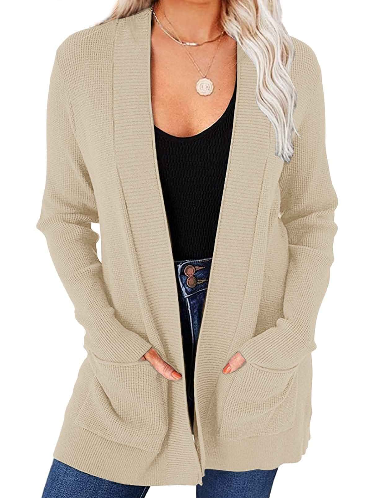 MEROKEETY Women's Fall Winter Lightweight Cardigans Sweater Fall Winter Sweaters, Waffle Knit, Casual Loose, 2026 Vacation Work Outerwear with Pockets
