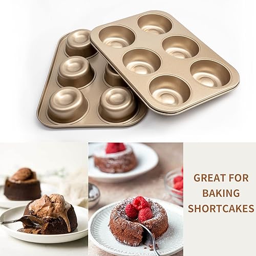 Miniatura 4 de Brownie - Molde redondo para tartas, 2 unidades, 6 cavidades de 3 pulgadas, molde para hornear galletas de té y tartas para hornear, dorado