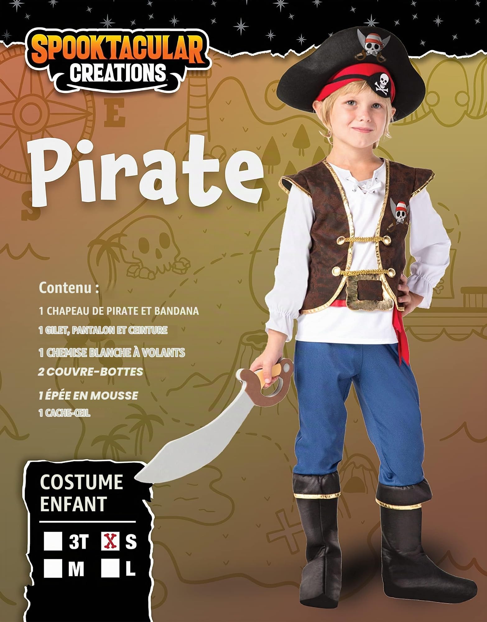 Spooktacular Creations Costume de pirate pour garçon, déguisement pour enfants, jeu de rôle, ensemble de costumes de luxe