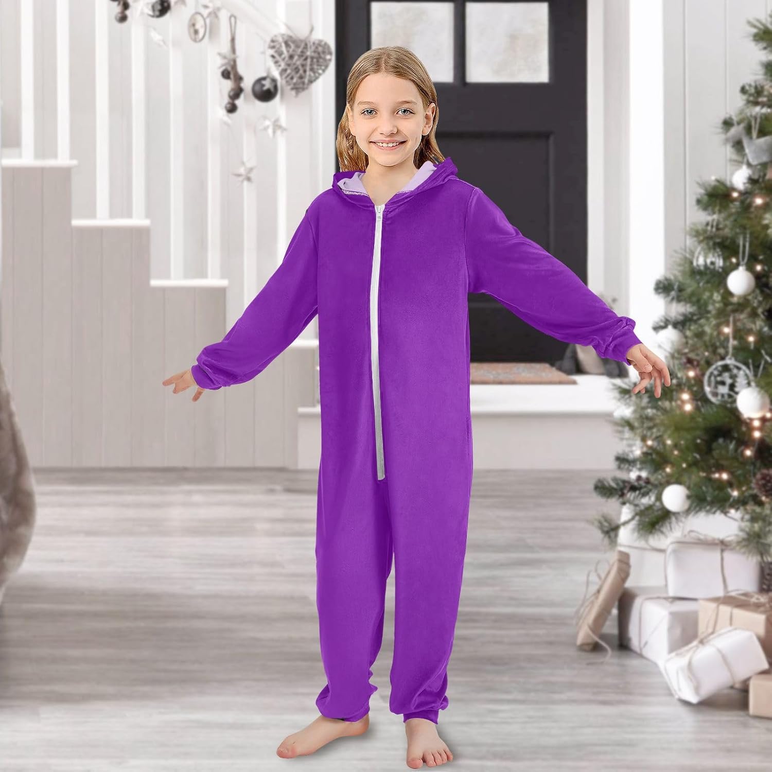 ODAWA Peach Puff Winter Pajamas Christmas Pajamas Sleepwear Zip-Front Hooded Sleepwear 4T