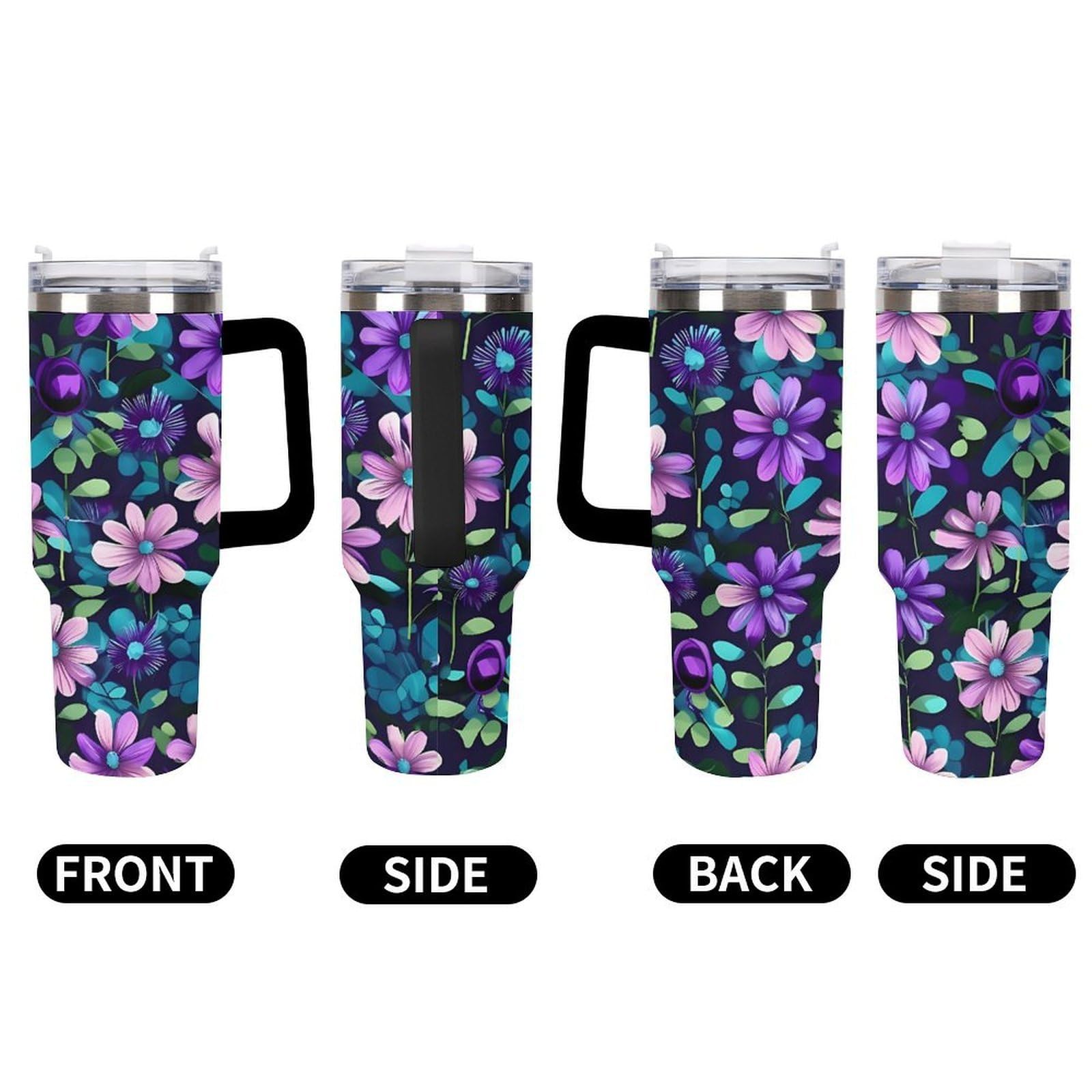 Tazas de camelia morada con popote y asa, taza de café con aislamiento al vacío de doble pared, botellas de agua para café helado, té, bebida caliente y fría