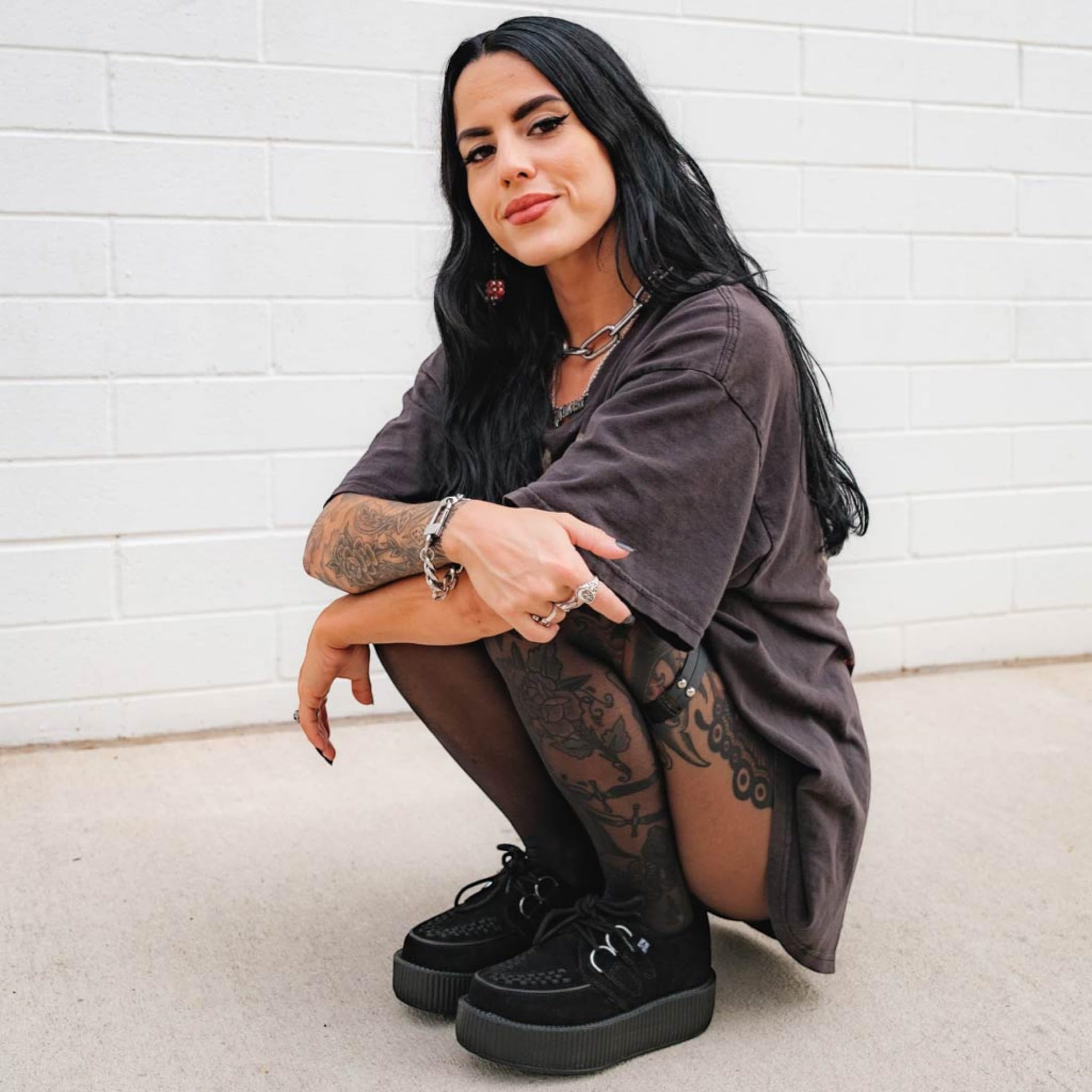 TUK obuwie unisex Viva High Creepers – skórzana platforma sznurowane gotyckie buty