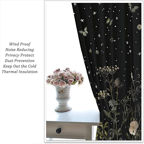 Miniatura 173 de Retro 70s Floral Blackout Window Curtains, Watercolor Flower Plant Rustic Modern Style Pattern Window Drapes, for Bedroom Living Room 42x45in 2
