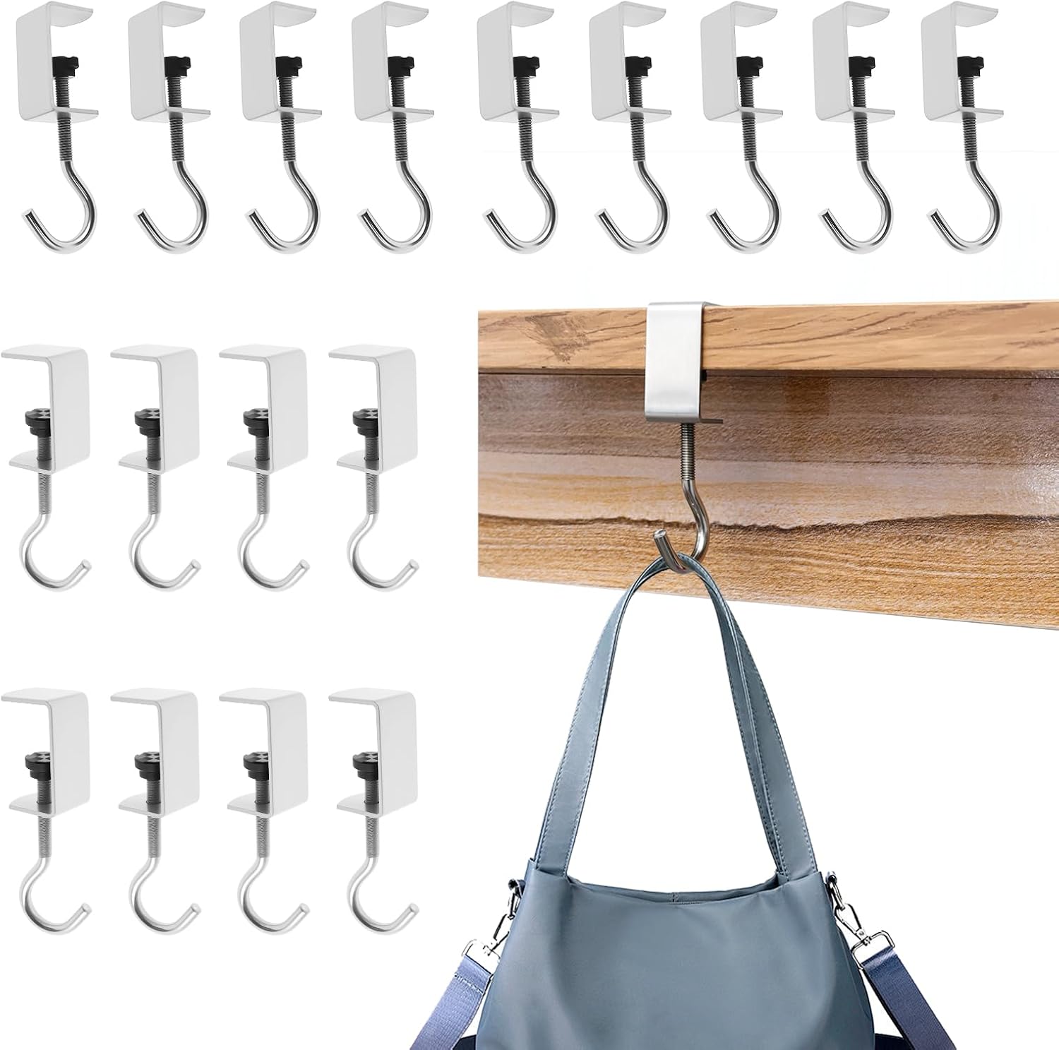 18Pcs Desk Mount Handbag Hook Stainless Steel Clamp On Bag Holder Adjustable Table Handbag Hook Clamp for Headphone Backpack Umbrella