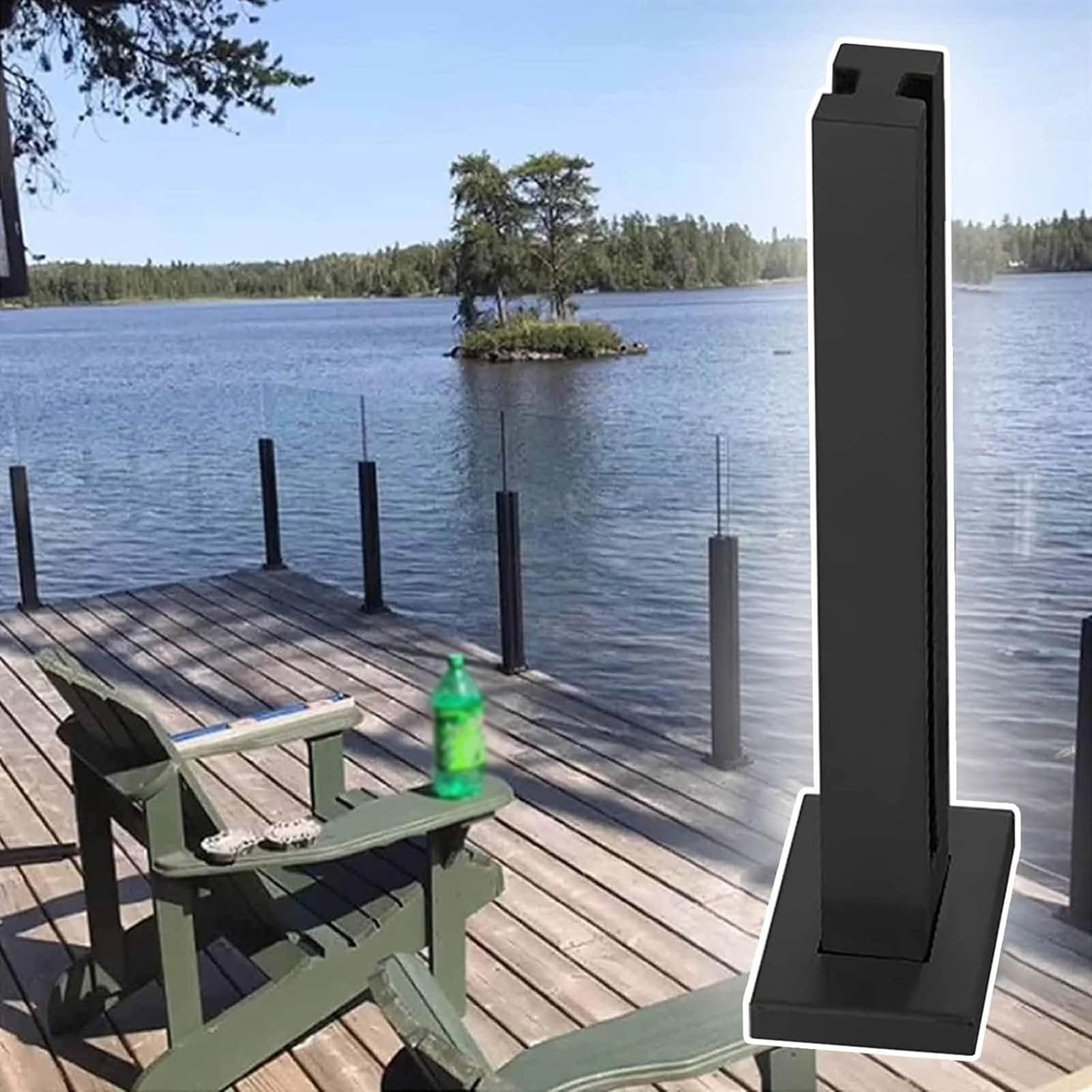 Pinces de balustrade en verre noir et poteau de vitrage carré 95cm