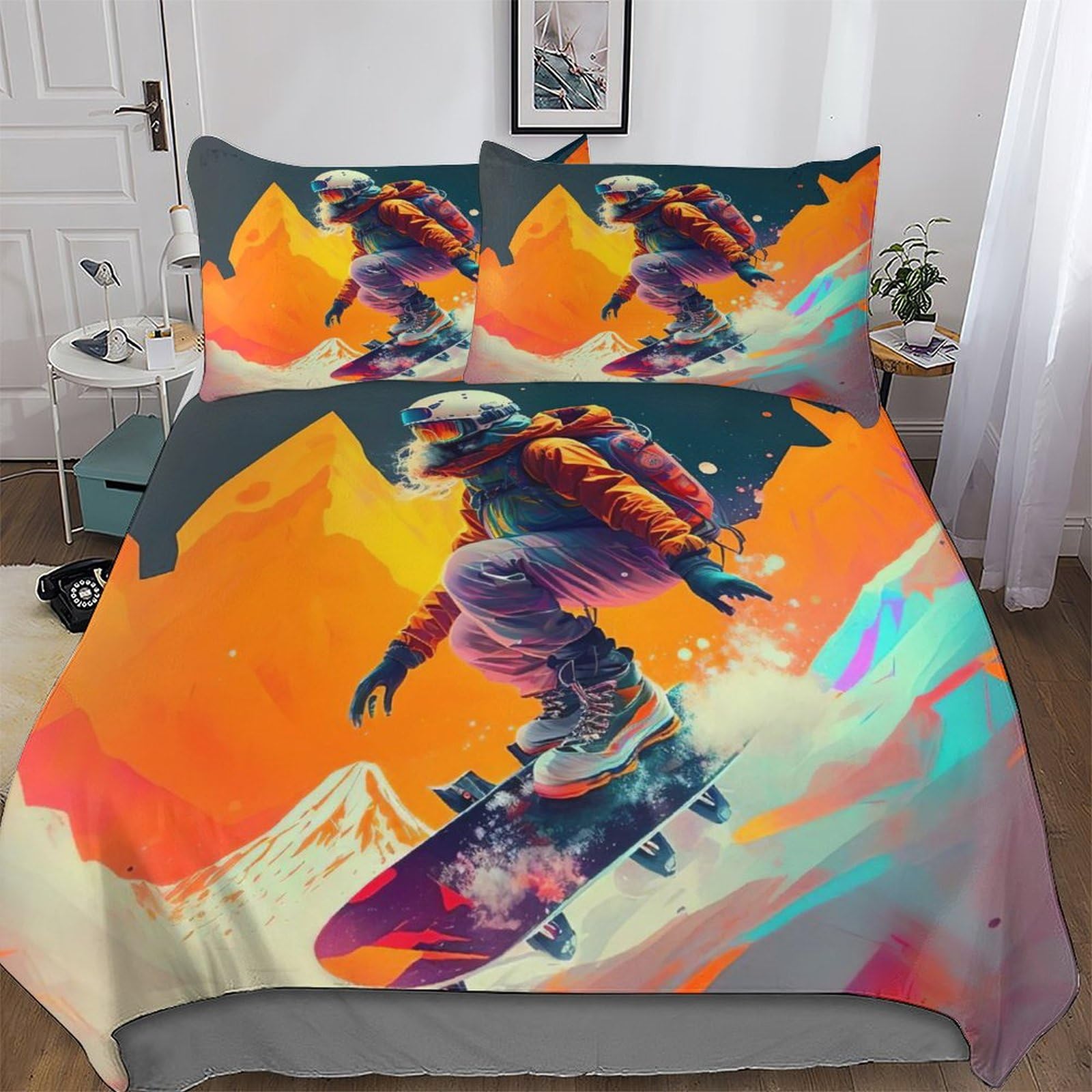 Parure de lit microfibre coton haut de gamme motif snowboard avec sa housse de couette 220x240