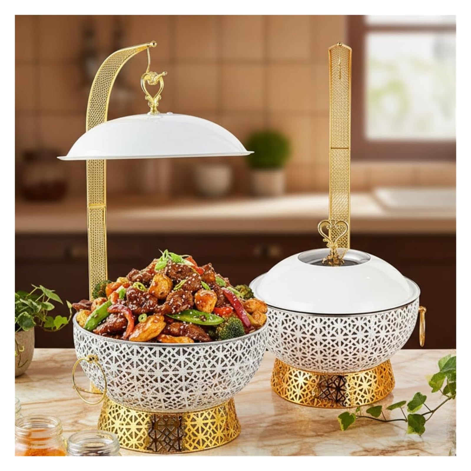 Scaldavivande for Buffet, Scaldavivande di Lusso Cucina a Buffet | Eleganti Hollow-Out, scaldavivande for feste buffet for Catering ed Eventi(White,8L)